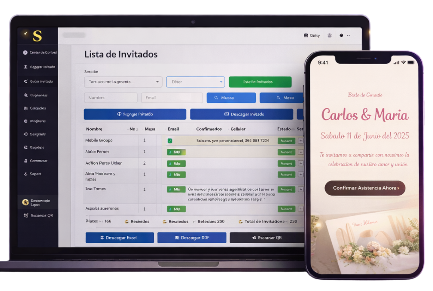 Panel de gestión + invitación digital